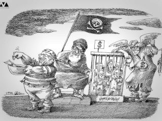 کاریکاتور «نظام گروگانگیر فقیه و شرکا - کاری از مانا نیستانی