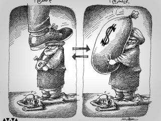 کاریکاتور جدید مانا نیستانی با عنوان «ایران بی‌تحریم و باتحریم‎»