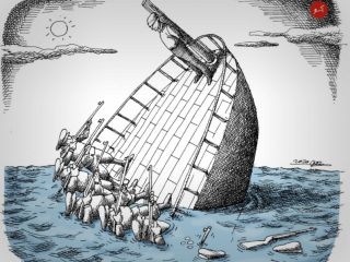کاریکاتور « کشتی شکستگان » - کاری از مانا نیستانی