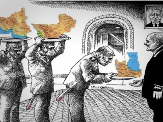 کاریکاتور «دیدار حقارت آمیز نظامیان با نماینده ارباب»: کاری از مانا نیستانی