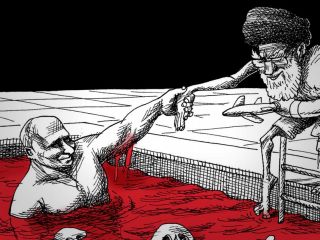 کاریکاتور «شنای خامنه ای و پوتین در استخر خون»- کاری از مانا نیستانی