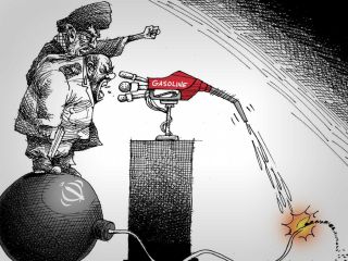 کاریکاتور «نفت بر آتش اعتراضات» - کاری از مانا نیستانی