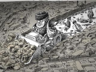 کاریکاتور « تخریب شیراز برای توسعه شاهچراغ» - کاری از مانا نیستانی