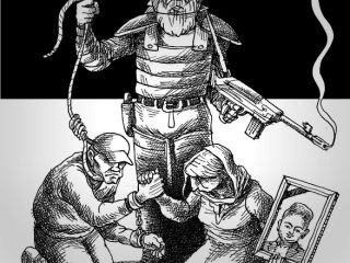 کاریکاتور«مجاهد کورکور، مادرکیان و قاتل‎‎ » - کاری از مانا نیستانی