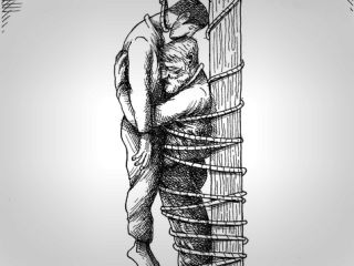 کاریکاتور دردناک مانا نیستانی در مورد ادامه بازداشت ماشالله کرمی(پدر مهدی کرمی معترض اعدام شده)