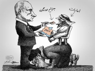 کاریکاتور «سیاست پوتین  در قبال جزایر سه‌گانه - کاری از مانا نیستانی