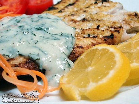 استیک ماهی با سس شوید و لیمو استیک ماهی با سس شوید و لیمو